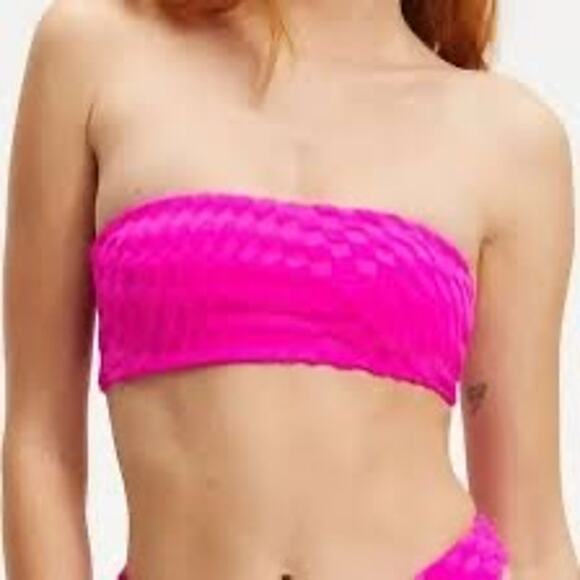 NWT Good American Hawaiian Pink Jacquard Bandeau Bikini Top - M - Picture 2 of 8